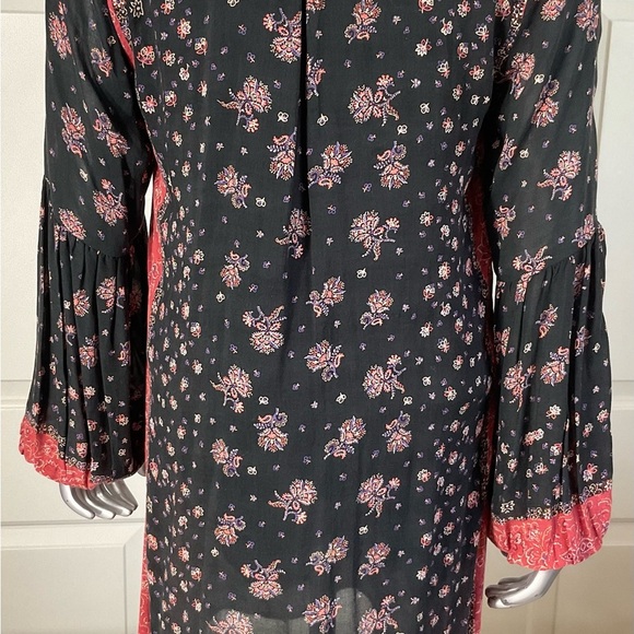Free People Boho Blouse Size Small Floral Balloon Sleeve W Black Camisole Set - Picture 7 of 13
